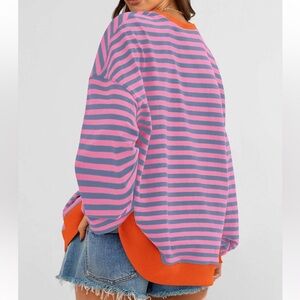 FP inspired Stripped Oversize Sweatshirt Sz M Pink & Blue